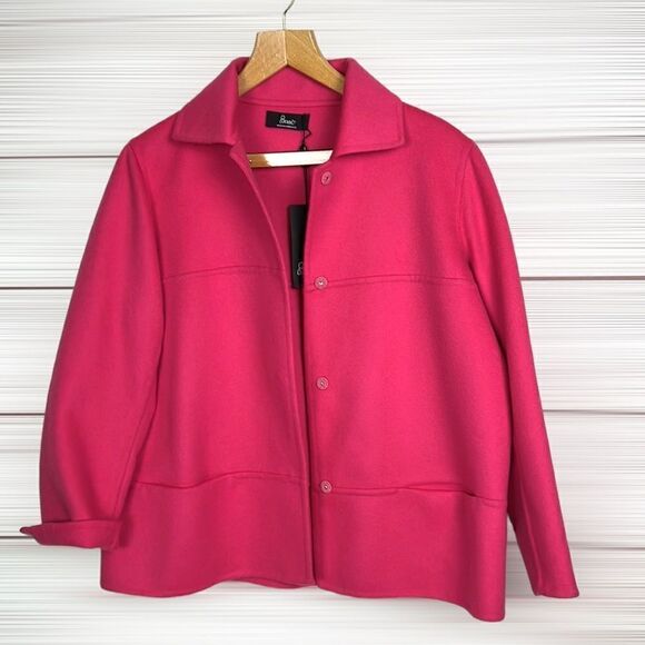 NWT AVERARDO BESSI Italy Boiled Wool Short Jacket 3/4 Sleeves Raspberry Pink - Picture 4 of 14